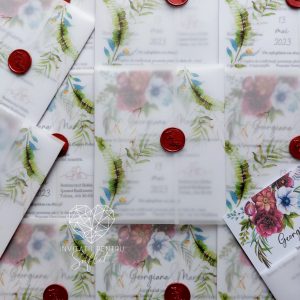 Invitație delicată în nuanțe vișinii