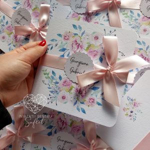 Invitație florală nuanțe roz