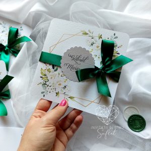 Invitație florală alb și verde
